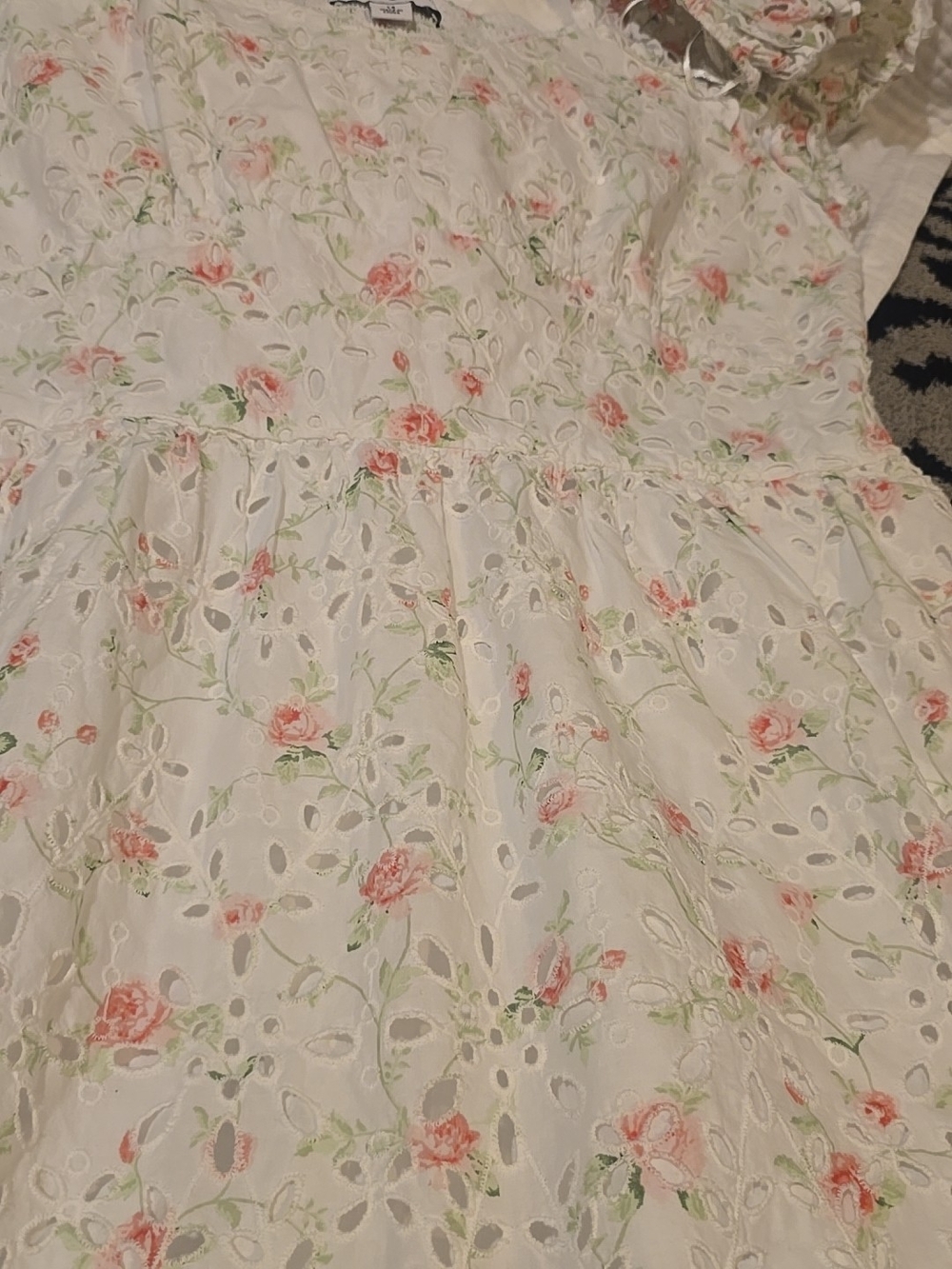 Loveshack Fancy Size 14 100% Cotton White Floral Eyelet Dress with Puff Sleeves - Picture 7 of 16